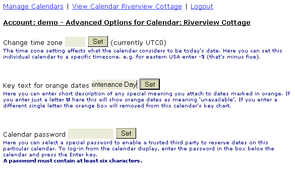 Example Advanced Options Screen